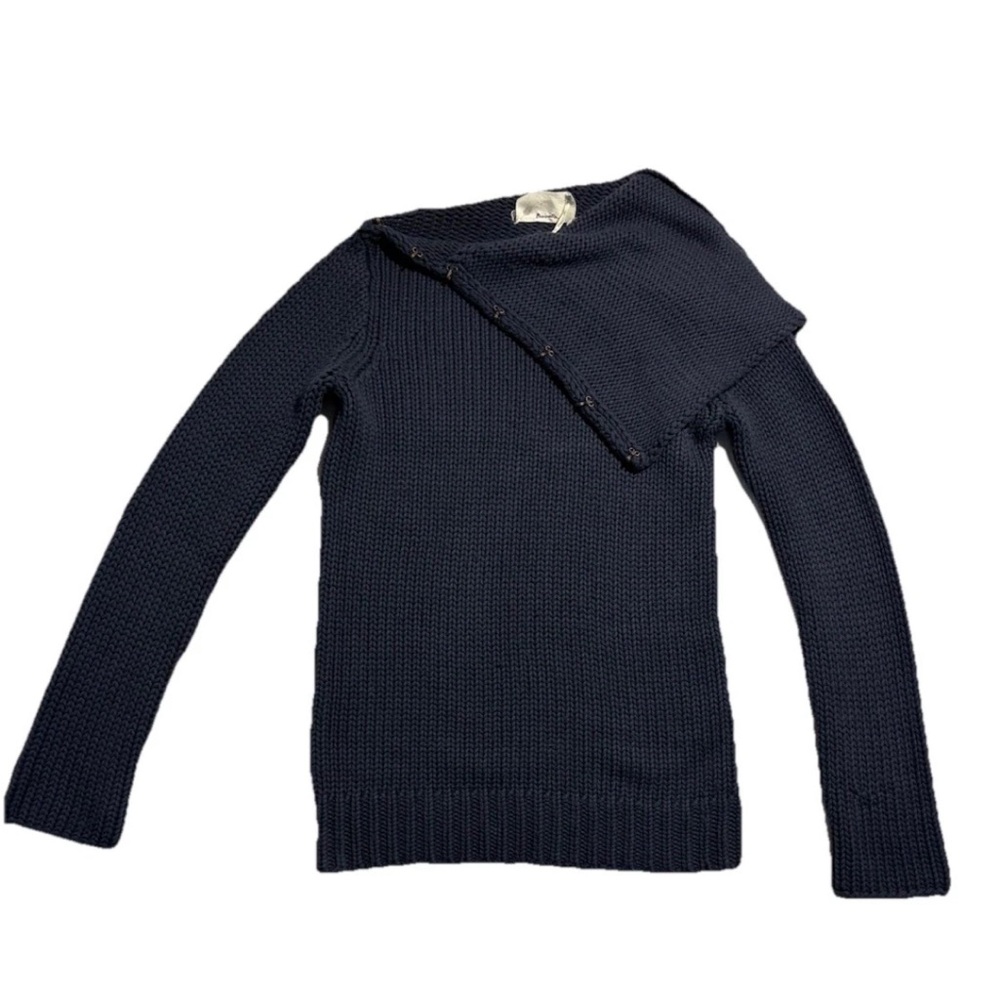 Trovata AVIGNON Knit Navy Long Sleeve Sweater asymmetrical button-over collar XS